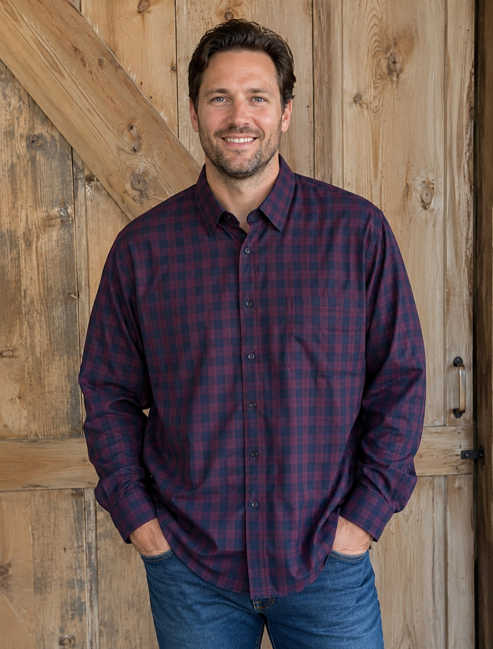 Forsyth of Canada Men's Medium No-Iron Button-Up Long Sleeve Shirt Red Plaid 2X*